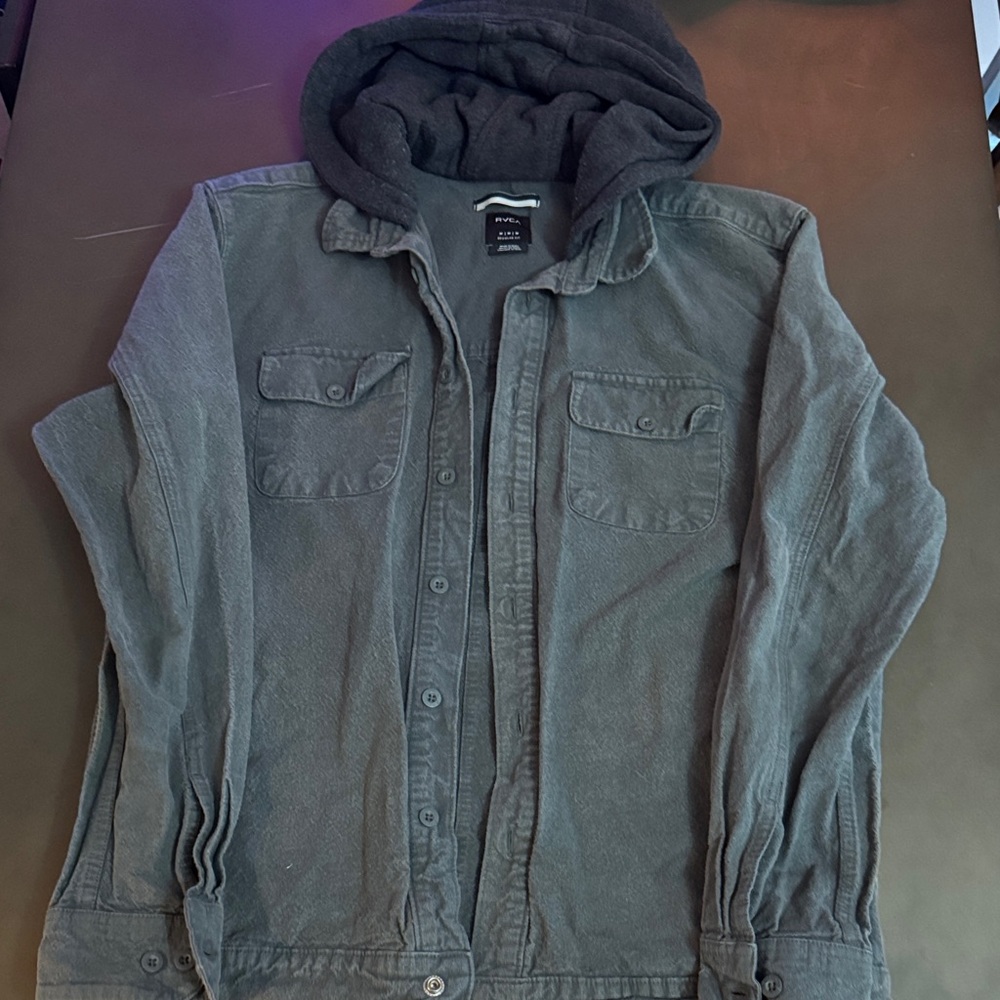 RVCA Men's Hooded Shirt Jacket in Charcoal